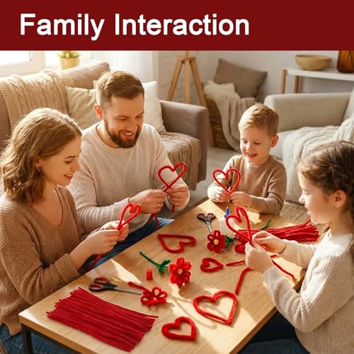 Image of Red Pipe Cleaners Craft Bulk,200pcs Craft Supplies,Chenille Stems,Arts and Crafts DIY Christmas /Halloween /Valentines Gifts,Home Decor,Kids Crafts Toys for Ages 8-13,Pipe Cleaner Flower Kit