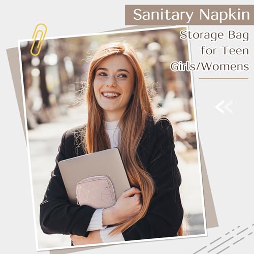 Image of Likesing Period Bag Pouch, Leather Tampon Holder for Purse-Pink Gold | PU Period Pouches for Teen Girls, Women Portable Sanitary Napkin Storage Bag, Feminine Sanitary Bags Emergency Pad Pouch