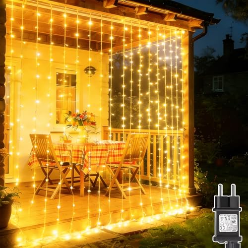 Cozymeow Rideau Lumineux 3m x 3m 300 LED Guirlande Lumineuse Rideau avec 8 Modes & Minuterie, Guirlande Lumineuse Étanche pour Décoration Mariage, Chambre,...