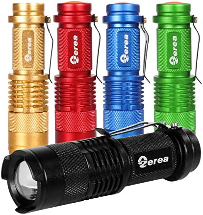 Ultra-Bright LED Tactical Mini Flashlights, High Lumens Zoomable LED Handheld Flashlights with 3 Lighting Modes - Best for Emergency, Hiking, Outdoor and Camping, ZEREA 5 Pack… (5 Color)