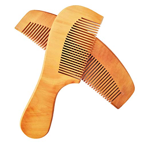 Natural Wooden Hair Comb Set - 2 Pcs - Peach Wood with Anti-Static - Handmade Premium Comb for Beard and Hairs - Massage Scalp for Men and Women Medium to Thick Hair - Best Gift Idea