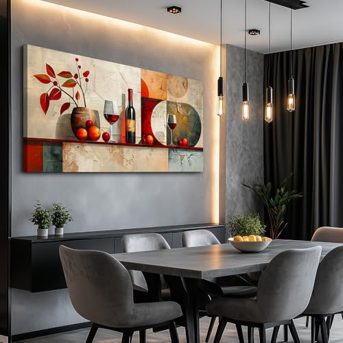 ERQINHUA Large Canvas Wall Decor For Kitchen Wall Art For Living Room Dining Room Decorations Wine Glass Still Life Abstract Picture Artwork Pub Wall Mural Posters Home Decor Aesthetics 24"x48"