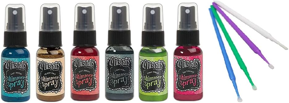 Dylusions Shimmer Spray Bundle - 12 Complete Set - with Purple Turtle Painting Palette and Purple Turtle Foam Brushes