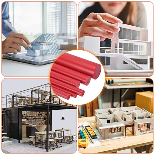 Image of uxcell 5 Pcs Red Plastic Rods 32 x 304mm ABS Styrene Round Stick Round Solid Bar DIY Model for DIY Toys Building Making Architectural Model Making