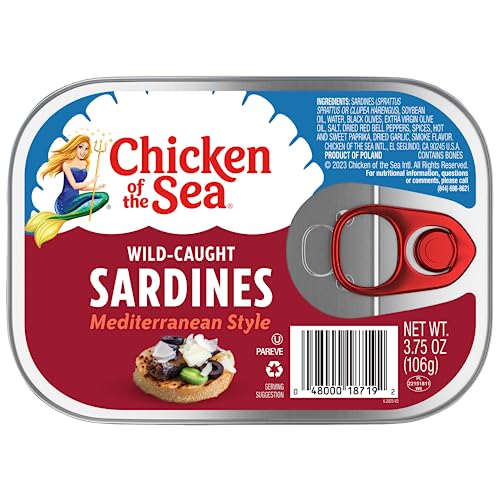 Chicken of the Sea Sardines, Mediterranean Style, Wild Caught, 3.75-Ounce Cans (Pack of 18) (Packaging May Vary)