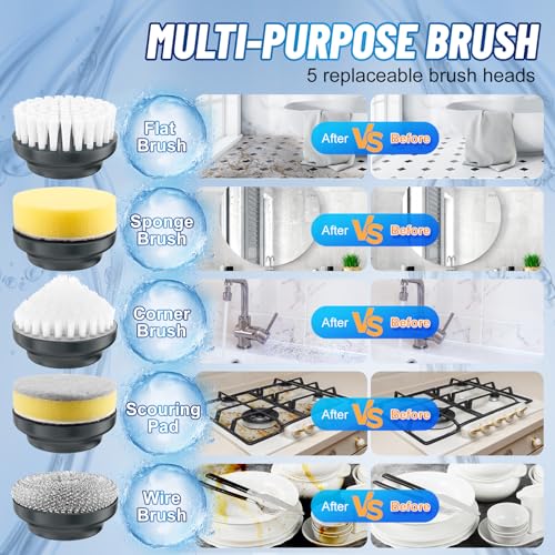 Hattyroom Handheld Electric Spin Scrubber, Bathroom Scrubber Rechargeable Shower Scrubber With 5 Replaceable Brush Heads, Cordless Cleaning Brush Power Scrubber For Floor Wall Tile Tub Sink Grill Dish Kitchen thumb #4