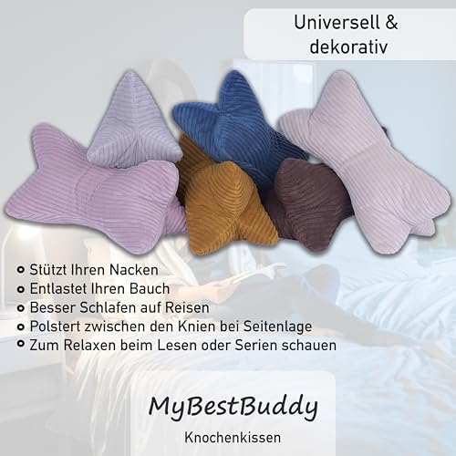 Leseknochen Cord Grau Nackenkissen Knochenkissen Nackenrolle Lesekissen Öko-Tex 100 zertifiziert und 60°C waschbar - Kissen für Nacken, Knie oder Bauch zum Lesen oder Relaxen - 38x19x19 cm