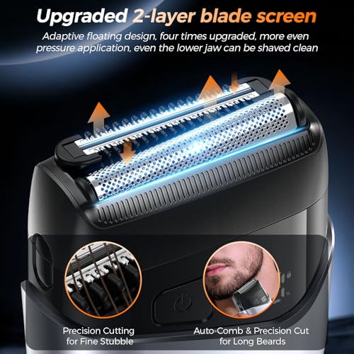 Image of Electric Foil Shavers for Men- New Version Mini Electric Razor with 3D Floating Heads & Precision Blades, Portable Cordless Electric Shaver IPX7 Waterproof, LED Display & Fast Charge