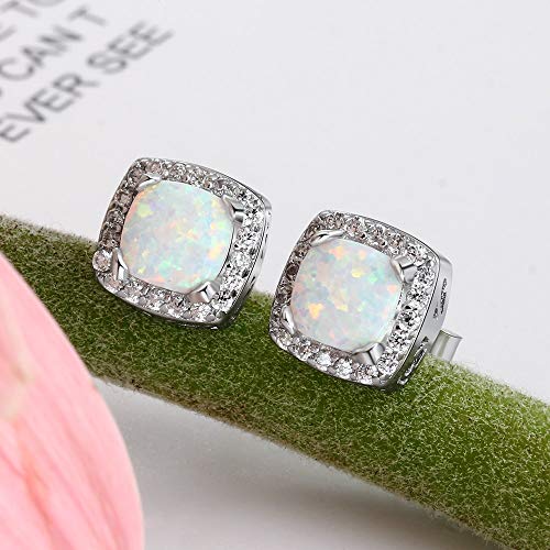 Boucles d'oreilles opale carrée en argent sterling pour le quotidien - 2