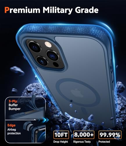 Image of FNTCASE for iPhone 12 Pro-Max Case: Matte Magnetic Phone Cases Compatible with Magsafe Slim Anti Yellowing Military Grade Drop Protection Rugged Protective Translucent Cell Phone Cover (C-Blue)