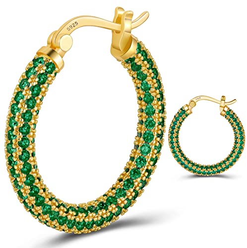 925 Sterling Silver Post Hoop Earrings for Women Gilrs Multcolors Cubic Zirconia 14K Gold Plated Chunky Silver Gold Hoop Earrings weinuo Jewelry