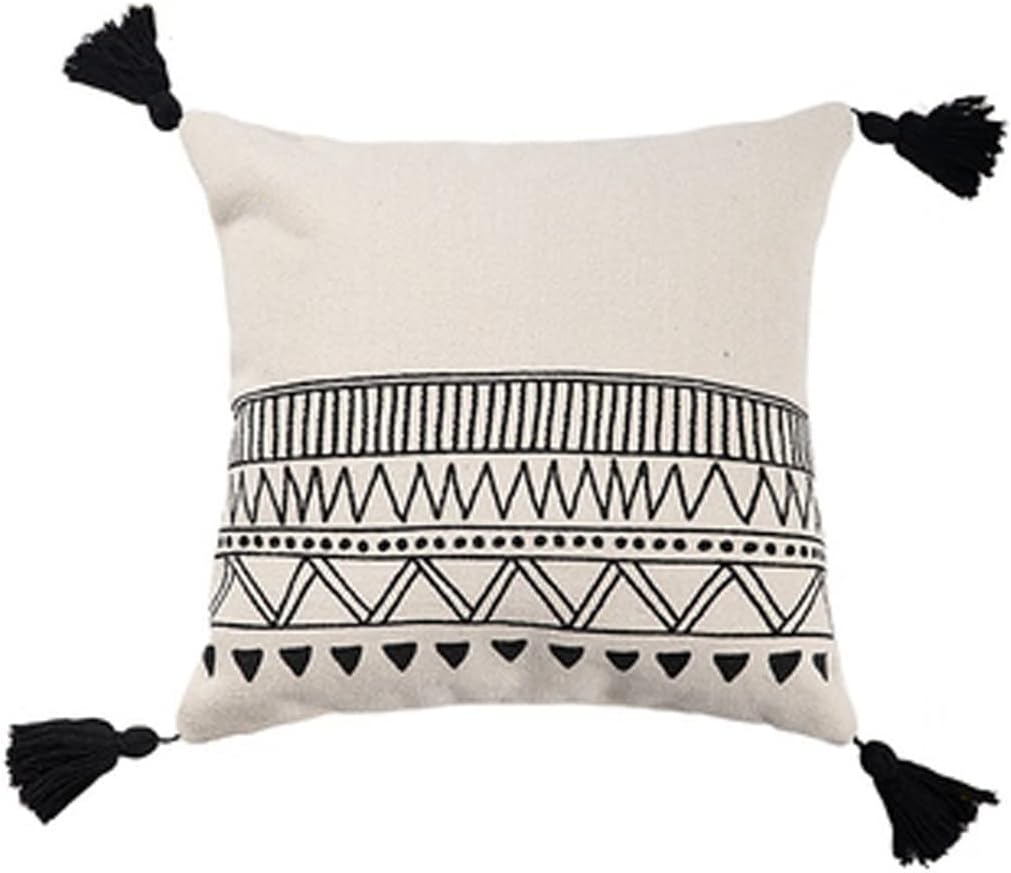 Minimalist Decor Sofa Geometric Black and White Tufted Tassel Pillowcase Christmas Pillow Case 45x45cm(Style B)