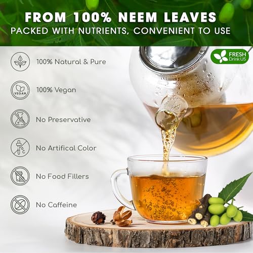 Image of FRESHDRINKUS Premium 6oz Neem Leaves, 100% Natural & Pure, Wild Harvested, Cut & Sifted, Neem Leaf Herbal Tea, No Additives, No Caffeine, Vegan