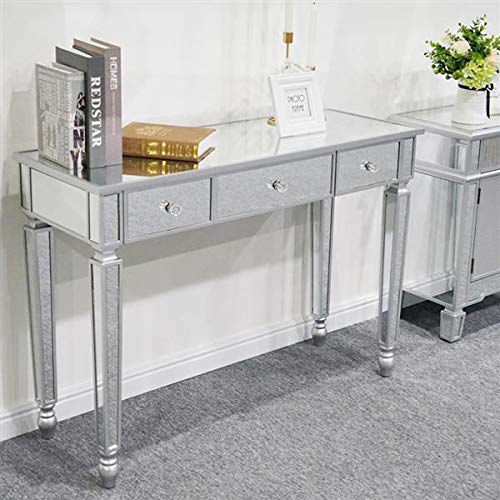 Nallbeirraa 0639 Mirrored Console Table With 3 Drawers, Glass Console Table Makeup Vanity Dressing Table, Modern Sofa Table Silver Console Table cover