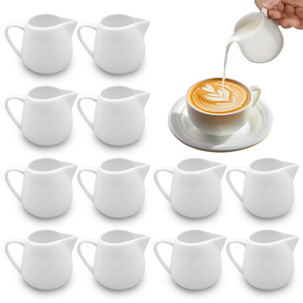 Pot à sauce pour café et lait en céramique blanche lot de 12 mini pichets 110ml