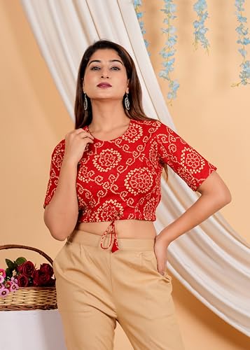 Image of Yash Gallery Women's Cotton Zig-Zag Printed Regular Regular Fit Short Sleeve Blouse