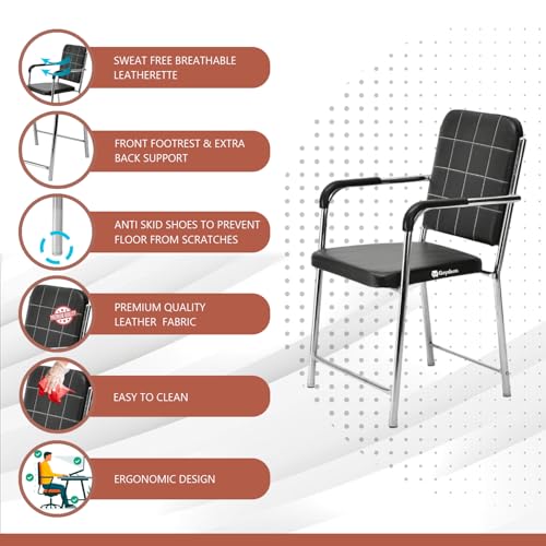 Image of Office Chair Visitor Chair with arm Rest with Steel Frame and Cushioned seat Back, Chair Without Wheels Holds up to 140 kg Heavy Design (1, Black, Heavy 2)