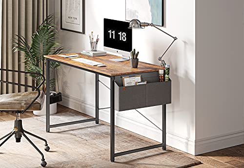 Image of Cubiker Computer Desk, Home Office Writing Study Desk, Modern Simple Style Laptop Table with Storage Bag (63.6, Rustic)