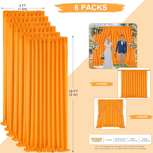 Image of Orange Backdrop Curtains 6 Panels 5ft x 10ft Polyester Birthday Backdrop Drapes for Photo Stage Window Supplies Decorations
