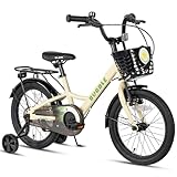 【Glerc】Bubble子供用自転車 16インチ 可愛い星柄 5歳 6歳 7歳 男の子かっこいい自転車 補助輪/キックスタンド(16インチ)/前後輪ブレーキ/前かご/リアキャリア/泥除け付き ベージュ