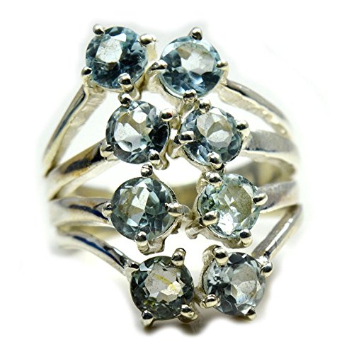 Bague en argent véritable et topaze bleue naturelle ronde