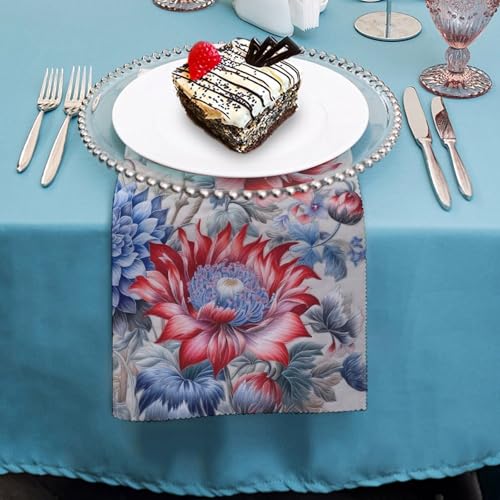 Servilletas de tela con flores rojas y azules 4 pcs miniatura 4