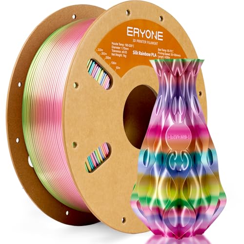 Image of ERYONE Silk Rainbow 3D Printer PLA Filament 1.75 + /- 0.03mm, Shiny Multicolor Filament PLA Fast Color Change 1KG(2.2LBS), Metal Luster Rainbow
