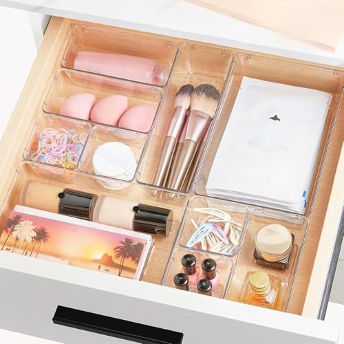 Image of ALOXE Drawer Organizer Makeup Organizer Box Transparent Multipurpose Drawer Organisers Storage Box For Cosmetic, Jewellery, Office, Kitchen Items (10 Pcs)
