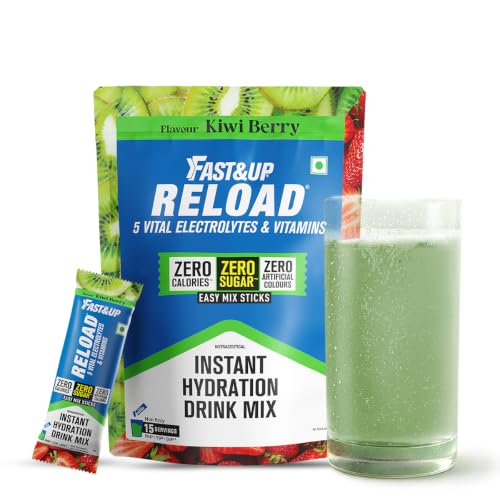 Image of Fast&Up Reload Zero Sugar Instant Hydration Mix - Kiwi Berry | Electrolyte Powder | Pack of 15 | Travel Friendly