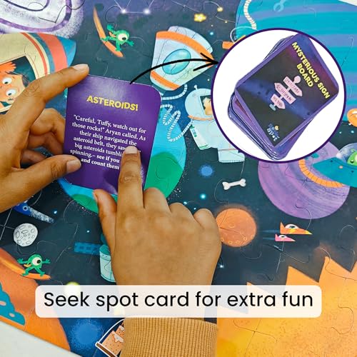 Image of The Curious Bees - Seek & Spot Puzzle & Game - Space Jigsaw Puzzle | 60 Pieces + 10 Seek Cards | Gifts for Boys and Girls Ages 4-8 | BIS Approved | Made in India