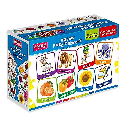 Image of Jigsaw Puzzle Library for Kids | Set of 8 Edu Subjects | 160 Pcs Puzzle | Pet, Animal, Bird, Aqua, Fruit, Vegetable, Flower, Vehicle | Perfect Edu Puzzle for Girls & Boys | (Age 4+)