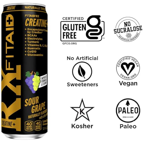 Image of FITAID RX Recovery Blend Plus Creatine, Contains BCAAs, Glucosamine, Turmeric, B-Complex, Electrolytes, 12 Fl Oz (Pack of 12)