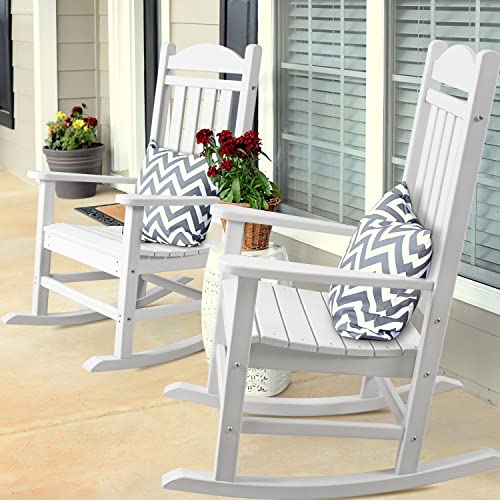Flamaker Outdoor Rocking Chair All-Weather Patio Rocker Chairs Oversized With Widened Armrests For Lawn Patio Garden Beach Backyard Porch Fire Pit (White) #TOP1