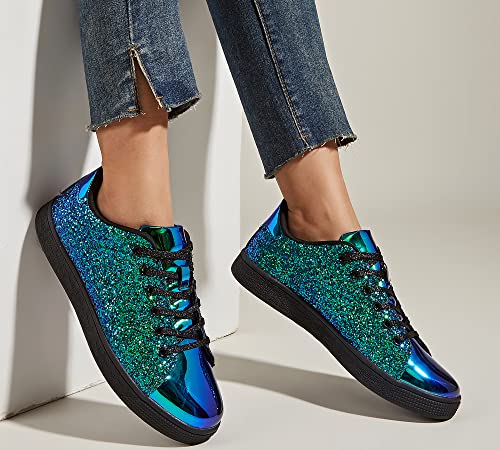 Image of LUCKY STEP Glitter Shoes Sparkly Bling Shiny Bedazzled Lace up Fashion Sneakers for Women