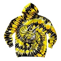Eitqtbea Unisex Kids Yellow and Black Tie Dye Hoodie Dinosaur Triceratops Sweatshirt for Boys Girls Hooded Kangaroo Pocket Pullover Hoodies Small