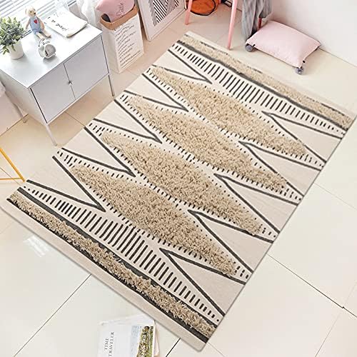 Boho Geometric Woven Area Rug, 3' x 5' Cotton Throw Rugs Soft Nursery Area Rugs Washable Rug Indoor Tufted Braided Carpet for Living Room Kitchen Laundry Room Bedroom Farmhouse