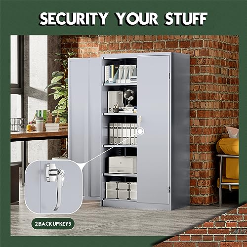 Image of Greenvelly Metal Storage Cabinet, 72 inch Lockable Metal Garage Storage Cabinet with Doors and 4 Adjustable Shelves, Locking Steel Cabinet for Home Office, Garage, Shop, School (Dark Grey 36 inch W x 18 inch D)