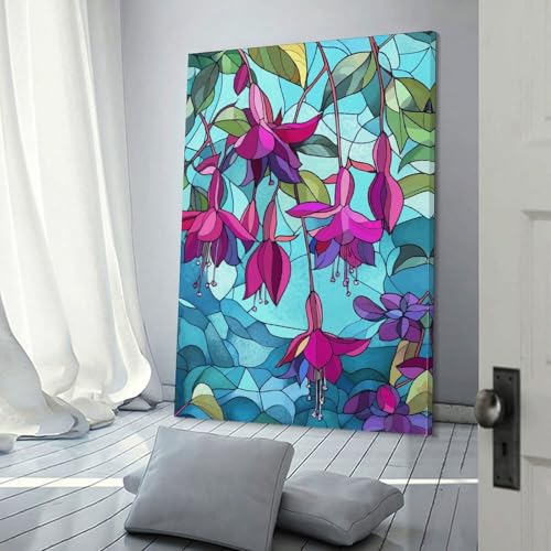 Tableau mural fleurs fuchsia vitrail impressions d'art 30x45cm