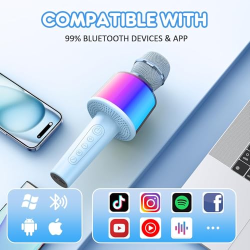 Image of Ankuka Karaoke Mic with Speaker, Bluetooth Mic for Kids & Adults Singing, Wireless Karaoke Speaker Machine with LED Lights & Voice Changer, Handheld Mike for Home Parties, Birthdays & Gifts (MC005)