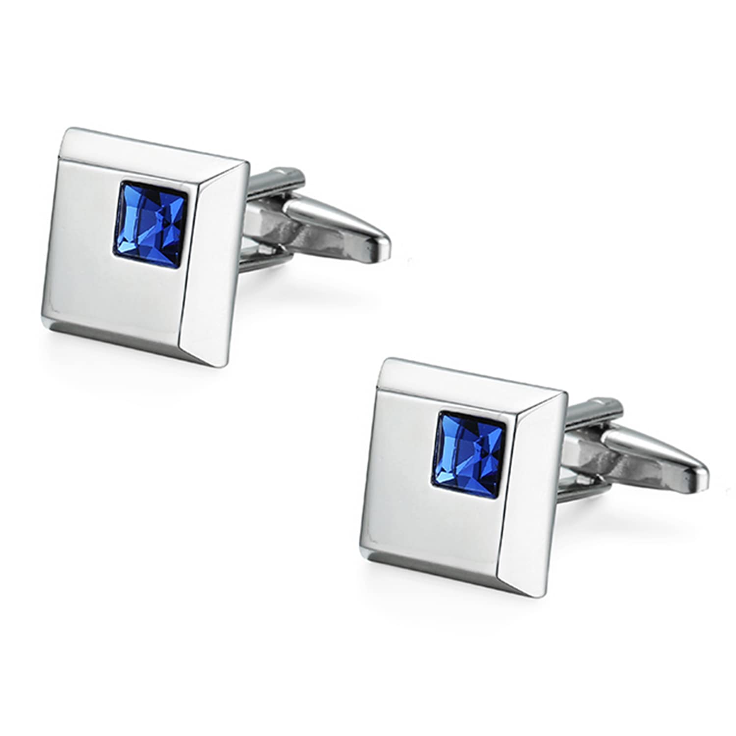 Peora Blue Silver Two Tone Cufflinks Set Stylish Accessories for Men & Boys Wedding Business Gift (PX9CL116)