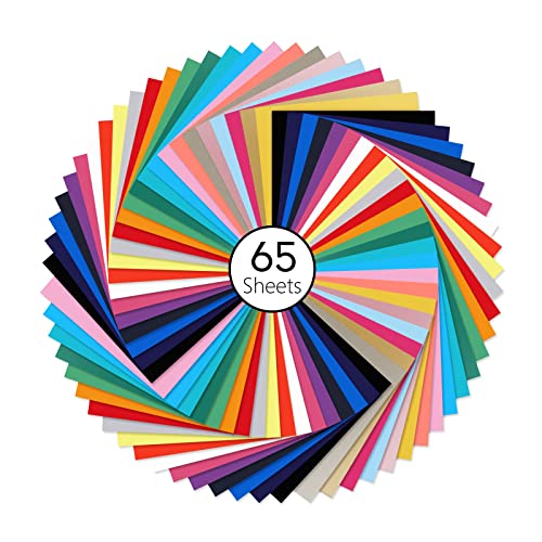 Heat Transfer Vinyl for Cricut - SINGCHO HTV Bundle 65 Pack Iron on Vinyl Sheets 24 Assorted Colors (12