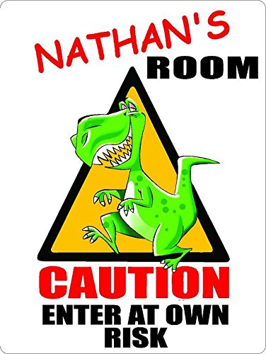 ANY AND ALL GRAPHICS Nathan Caution Enter Dinosaur Kids Room Door décor Sign 9