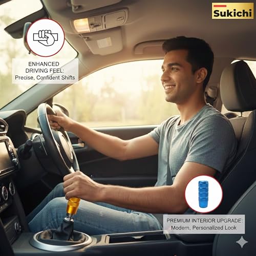 Image of Medirich Lifesciences Sukichi Car Gear Knob Stylish | Universal Car Gear Shift Knob | Manual Transmission Gear Shifter | Car Interior Accessories | Anti Slip Gear Lever Knob | (Slim Dotted, Golden)