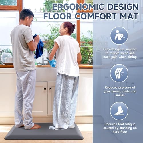Image of 4 /5 Inch Thick Kitchen Mats for Floor, StepRite Kitchen Rug for Standing Desk, Non-Slip, Thicker, Stain & Water Resistant, Comfort Anti Fatigue Floor Mat for Home, Kitchen, Office - Grey,54 * 22''