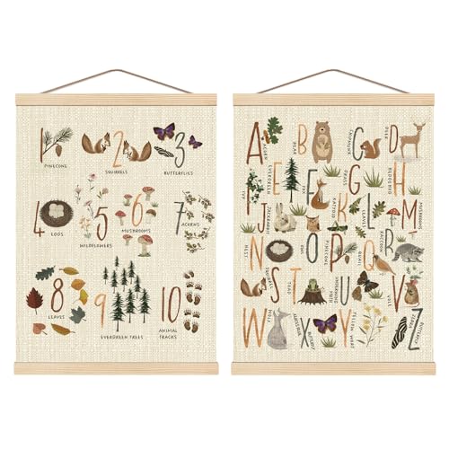 Image of Boat Wades Numbers Animals Alphabet Poster Hanger Frame Set of 2, Forest Animal ABC 123 Educational Wall Art Hanging Banner Decor for Nursery Playroom Classroom Homeschool,12x16