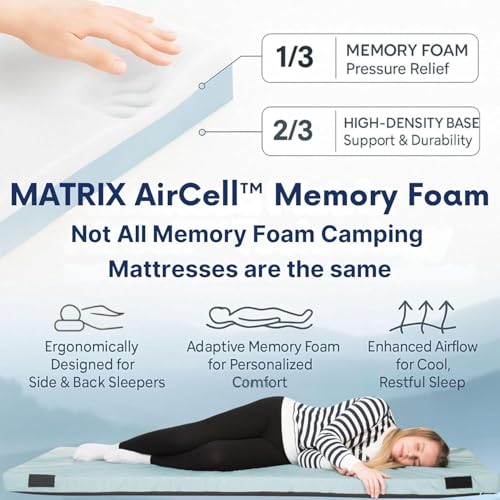 Image of Hazli Matrix AirCell Memory Foam Camping Mattress Pad - CertiPUR-US Roll Up Mattress for Adults - Portable Foam Sleeping Mats for Camping - Camp Cot Sleeping Pad - Floor Sleep Mat Bed Roll for Car RV