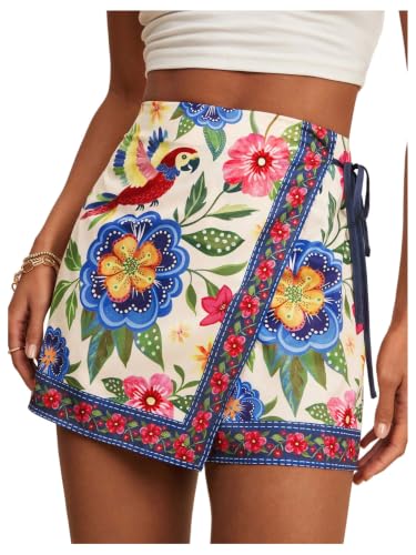 Image of SweatyRocks Women's Boho Mini Skirts Floral Shorts Tie Side Wrap Skorts