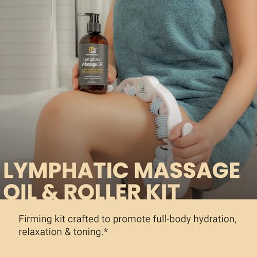Image of Lymphatic Massage Oil & Roller Kit for Massage Therapy - Ylang Ylang & Ginger Lymphatic Drainage Oil & Massager for Circulation & Detox Support, Non-Greasy Formula & Easy to Use Roller (8 Fl Oz) by M3