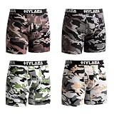 Hylaea Mens Bamboo Boxer Briefs, Breathable Underwear, 4 Pack Camo Medium