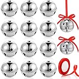 Roowest 12 Pieces Large Size Silver Christmas Star Bells Ornament 3.15 Inch Sleigh Jumbo Bells Christmas Tree...